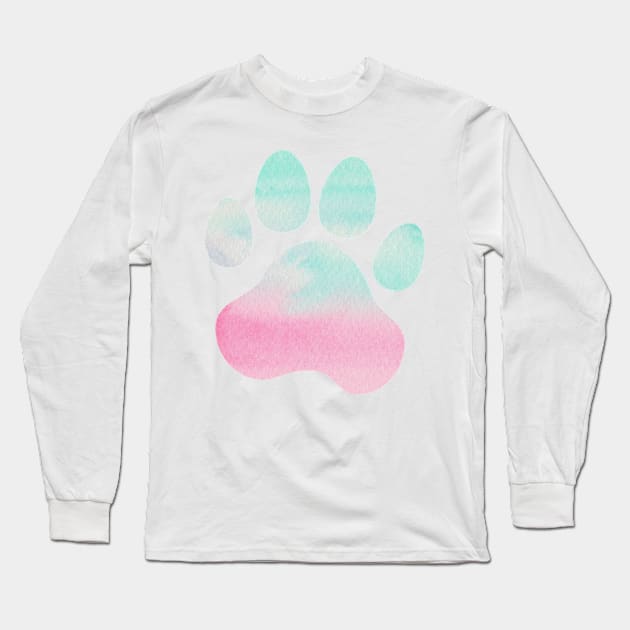 Pink and Teal Paw Print Long Sleeve T-Shirt by annmariestowe